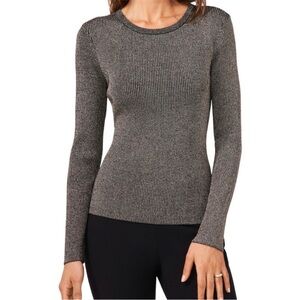 Ribbed Long-Sleeve Crewneck Sweater - Gray
